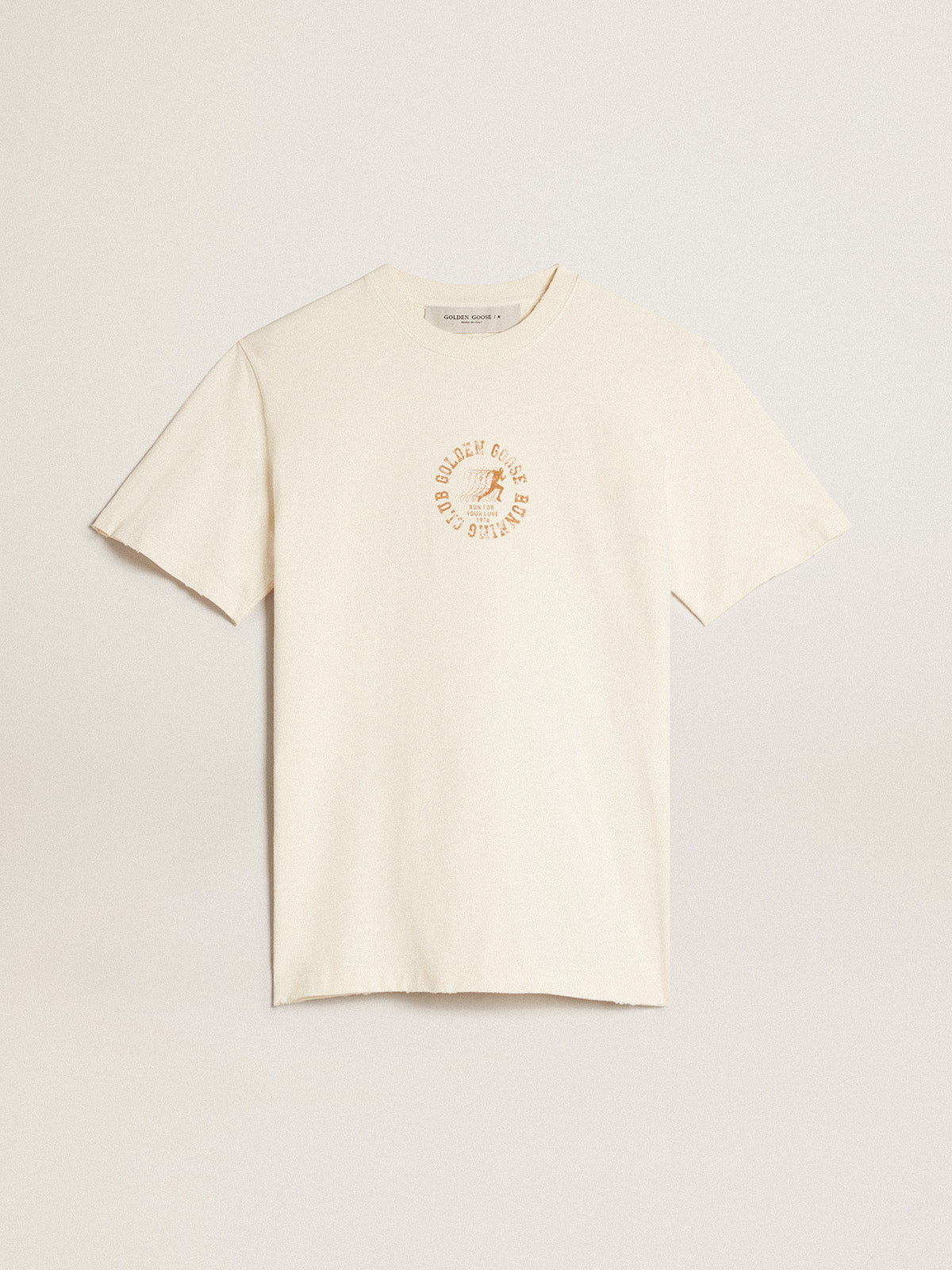 Aged white cotton T-shirt with seasonal logo| Golden Goose