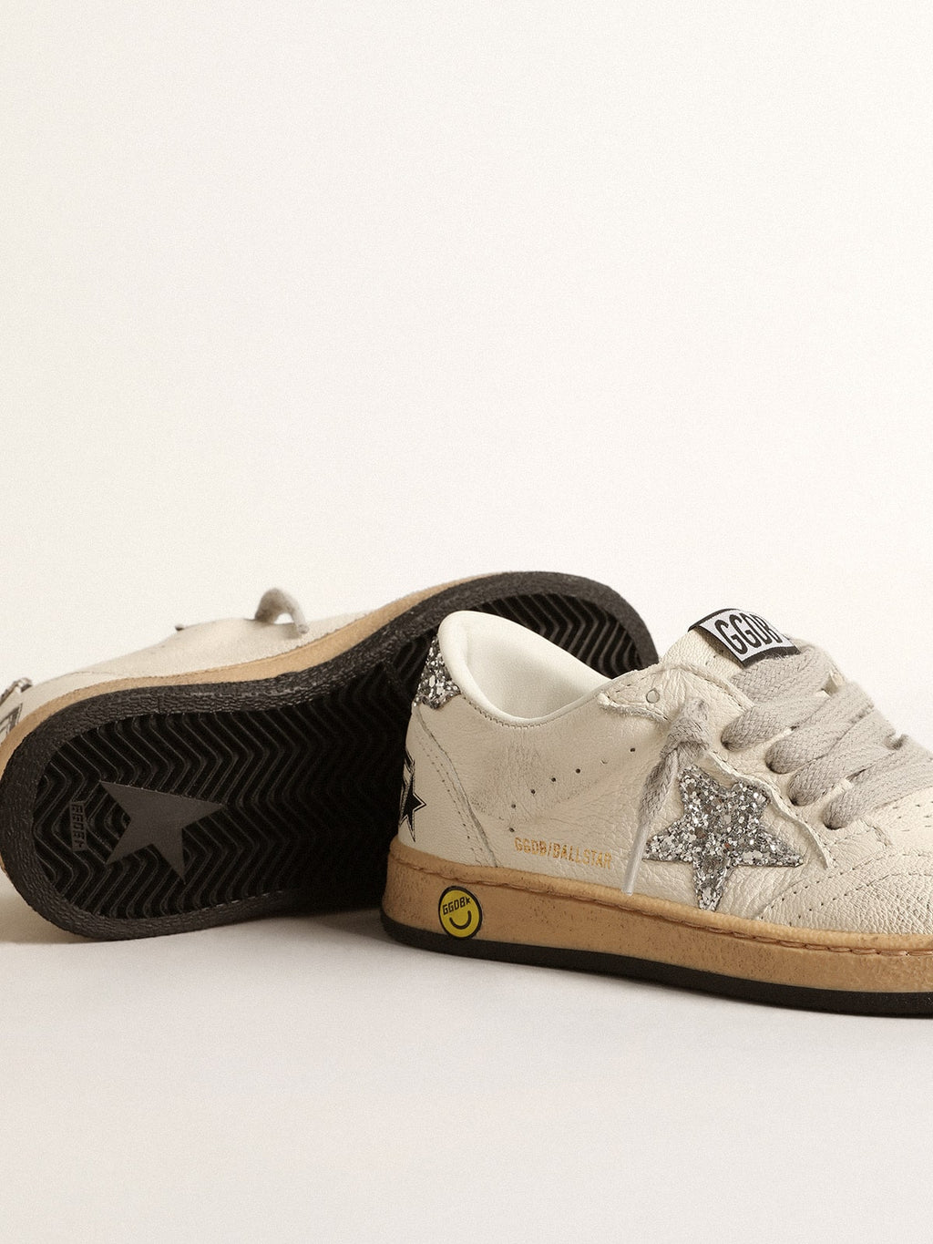 Ball Star Junior in nappa with silver glitter star and heel tab| Golden Goose