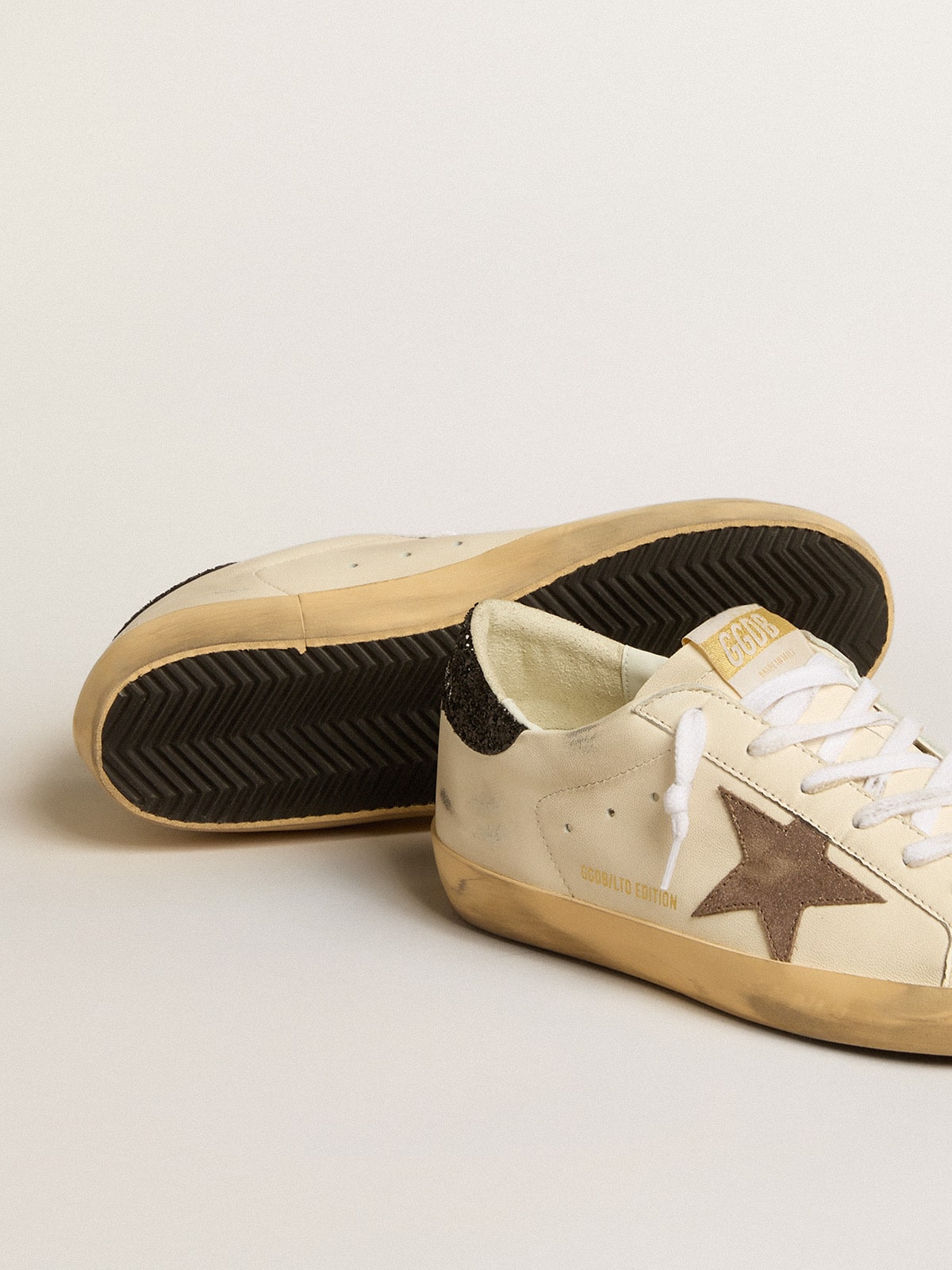 Super-Star LTD with laminated leather star and black glitter heel tab| Golden Goose
