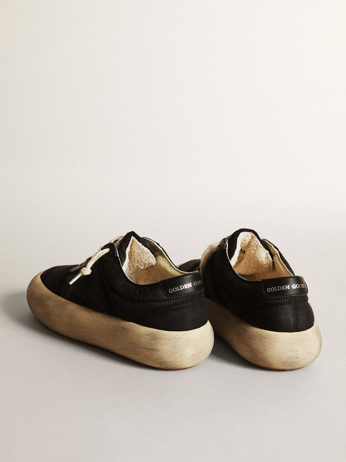 Space-Star shoes in black nylon with black leather star and heel tab| Golden Goose