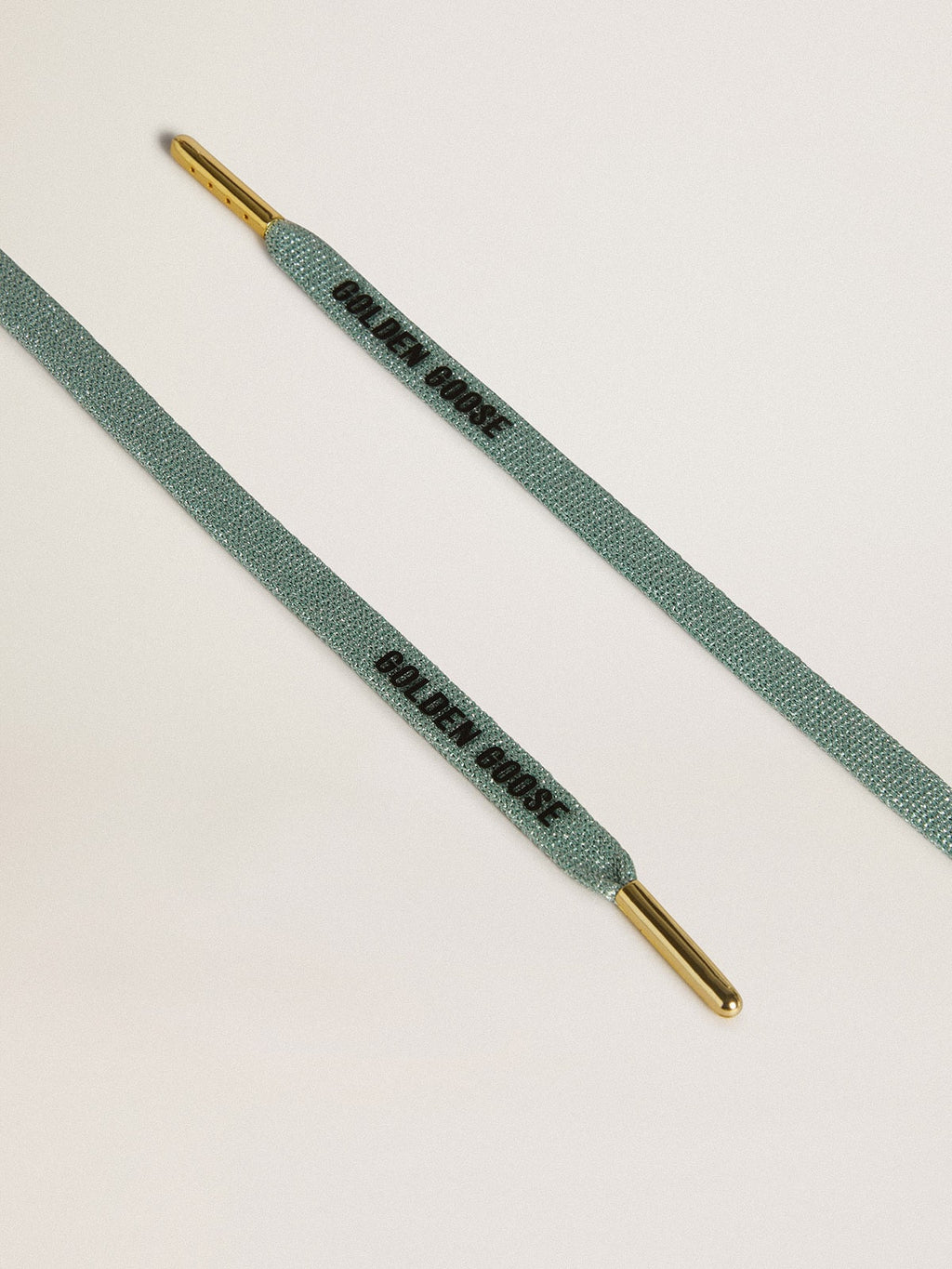 Gray Lurex laces with contrasting black logo| Golden Goose