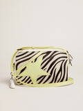 Star Bag in white and lime hammered leather with zebra-print pony skin insert and lime-colored leather star| Golden Goose