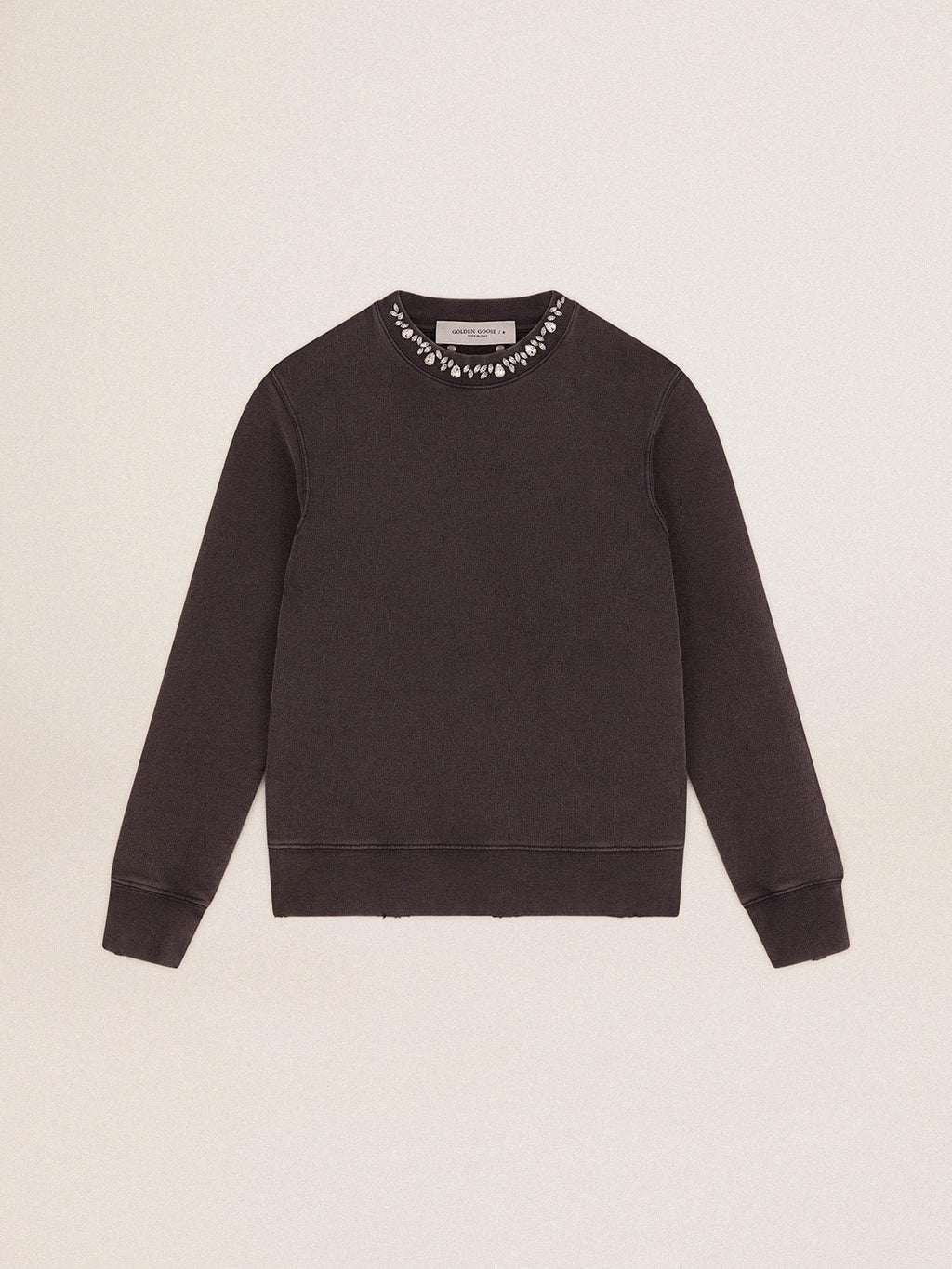 Women's anthracite gray sweatshirt with crystals| Golden Goose