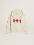 Hooded sweatshirt in worn white with Golden embroidery on the front| Golden Goose