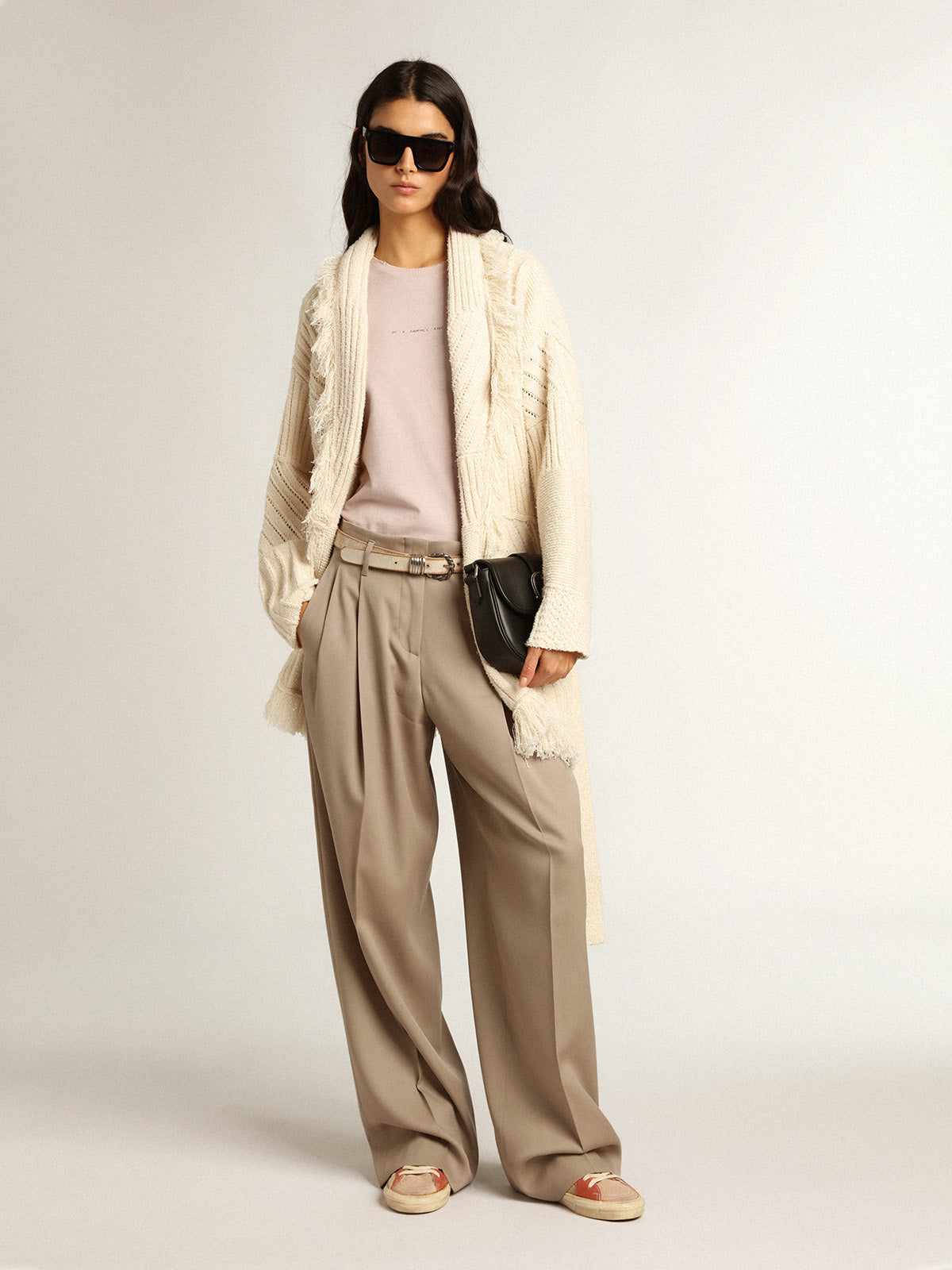 Belted cardigan in papyrus-colored cotton| Golden Goose