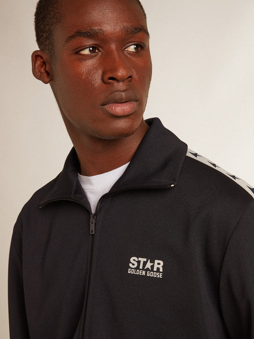 Dark blue sweatshirt with white strip and contrasting blue stars| Golden Goose