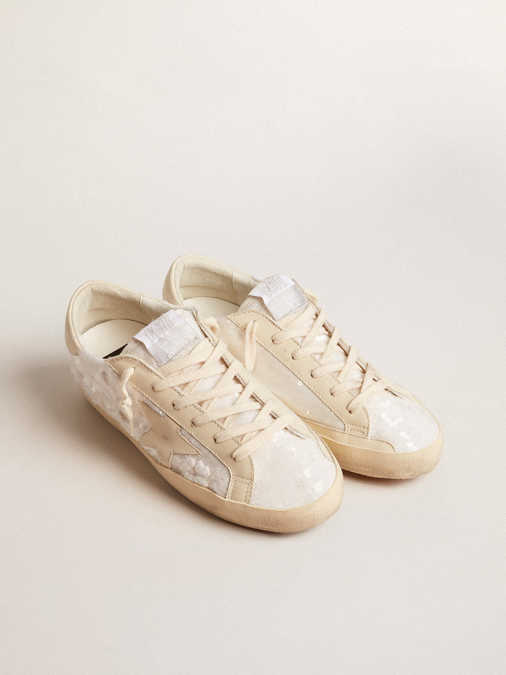 Women's Super-Star LTD in white sequins with leather star and embroidery| Golden Goose