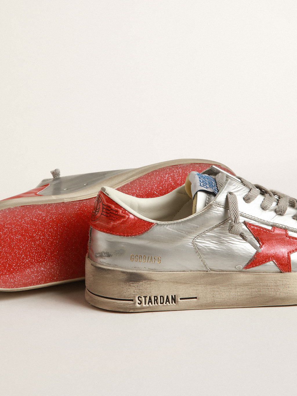 Men's Stardan in metallic leather with red glitter inserts| Golden Goose