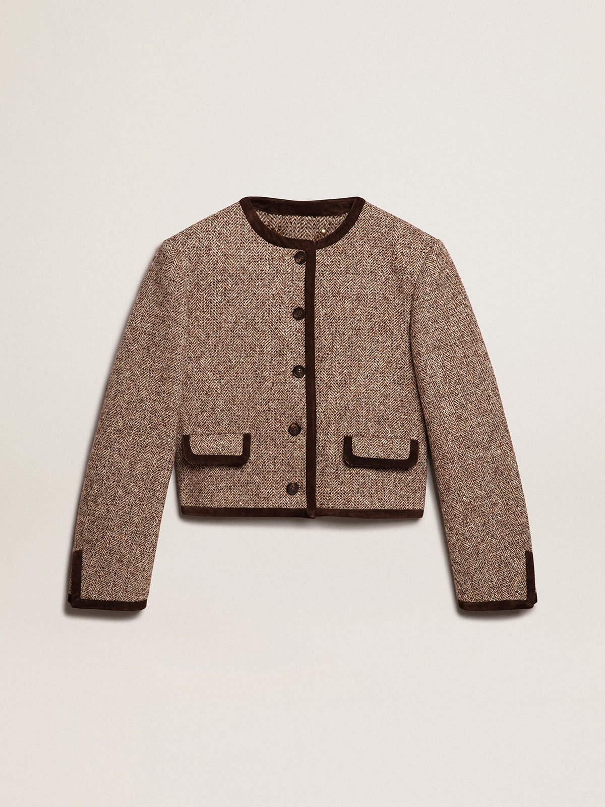 Brown cropped jacket with button fastening| Golden Goose