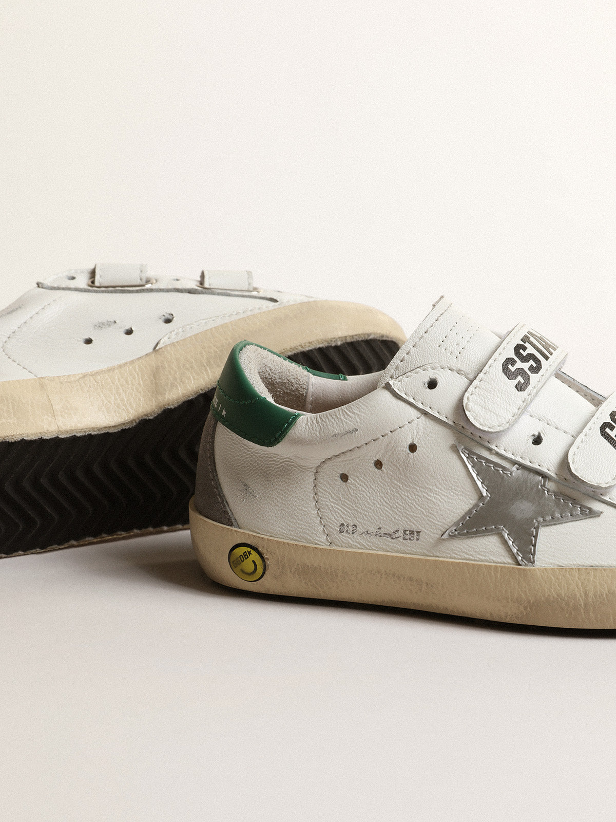 Old School Young with metallic leather star and green heel tab| Golden Goose