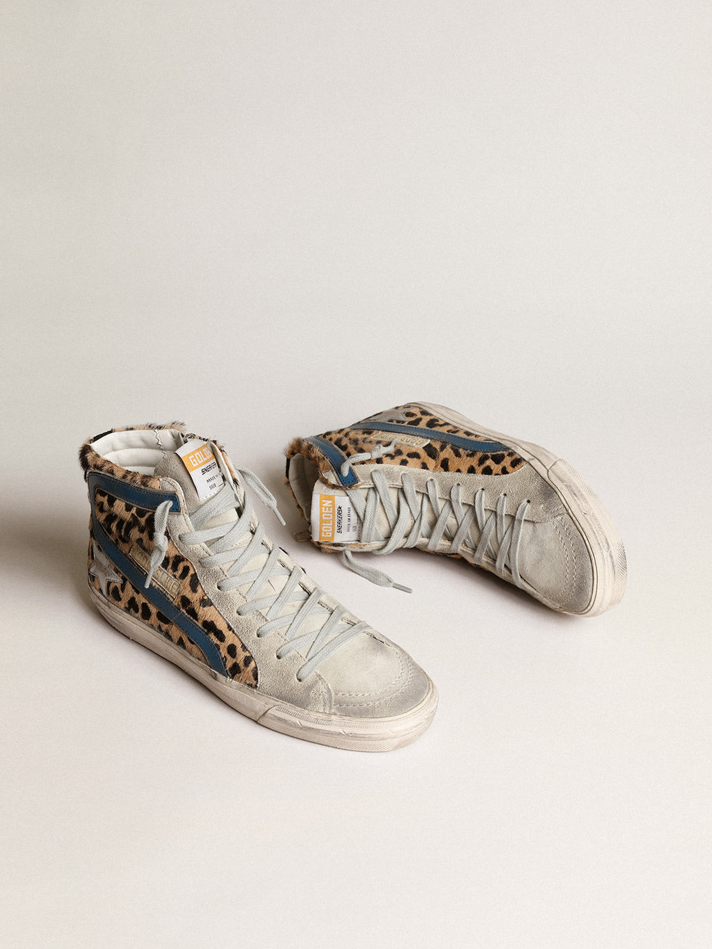 Women's Slide in leopard print pony skin with silver leather star| Golden Goose
