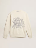 Men's aged white cotton sweatshirt with embroidery on the front