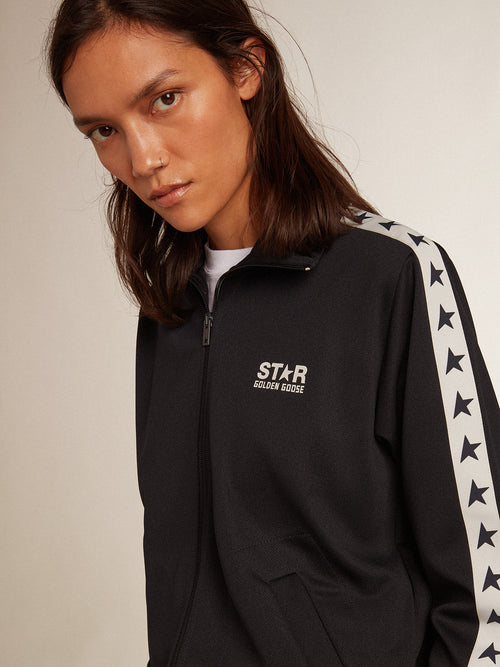 Dark blue zipped sweatshirt with white strip and contrasting stars| Golden Goose