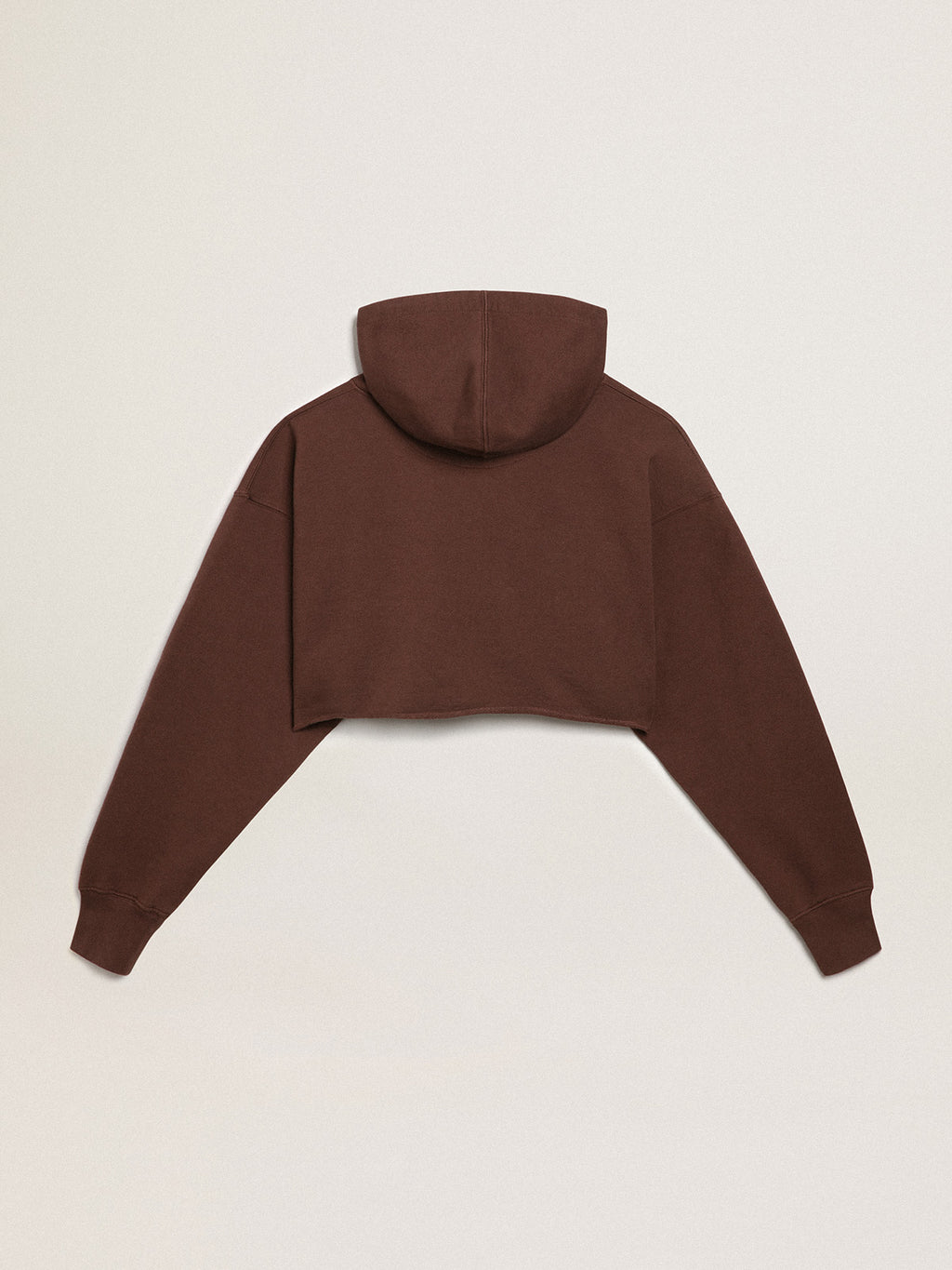 Walnut-brown Journey Collection hooded cropped sweatshirt with contrasting white Golden lettering| Golden Goose