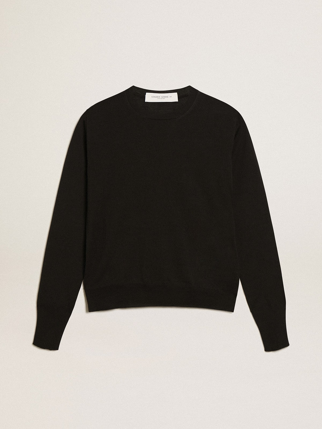 Women's round-neck sweater in black wool| Golden Goose