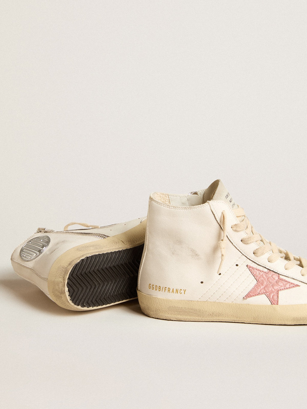 Francy in cream nappa with pink crocodile-print leather star| Golden Goose
