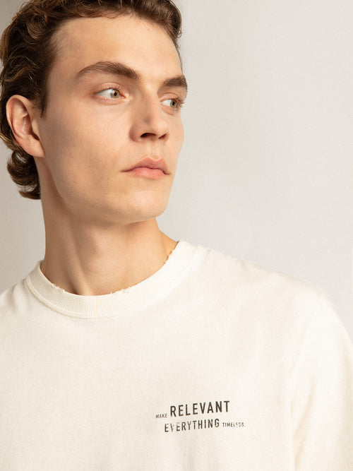 Distressed-finish white T-shirt with lettering| Golden Goose