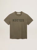 Women's olive green T-shirt with Golden lettering| Golden Goose