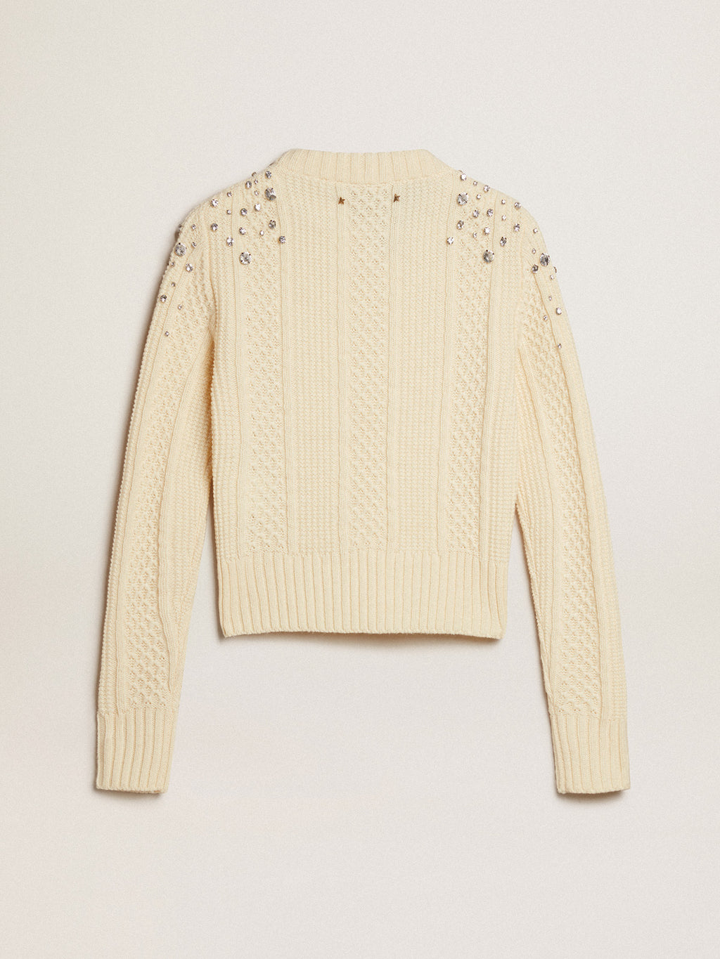 Cropped sweater in white wool with crystals| Golden Goose