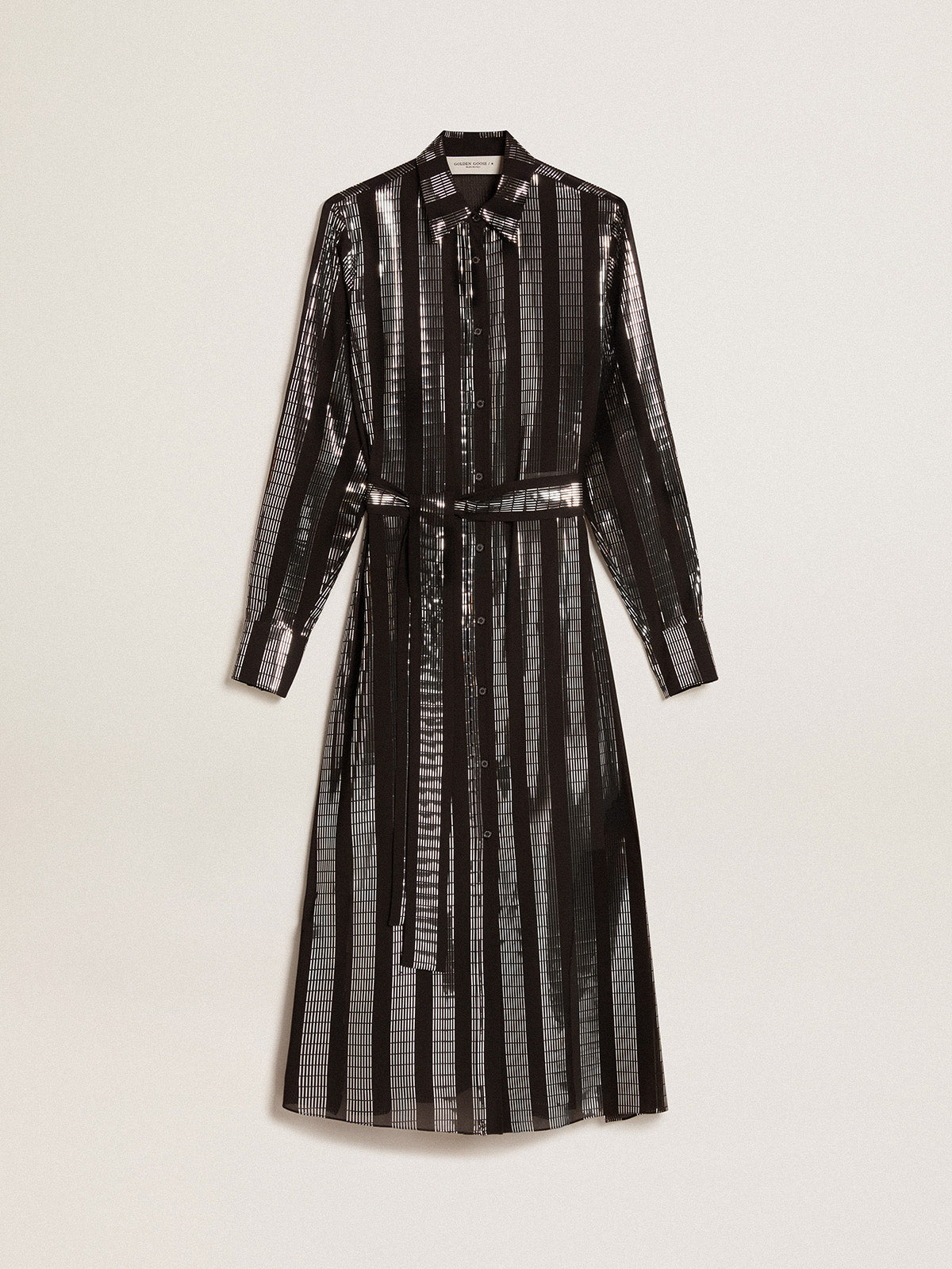 Black shirt dress with metallic appliqués| Golden Goose