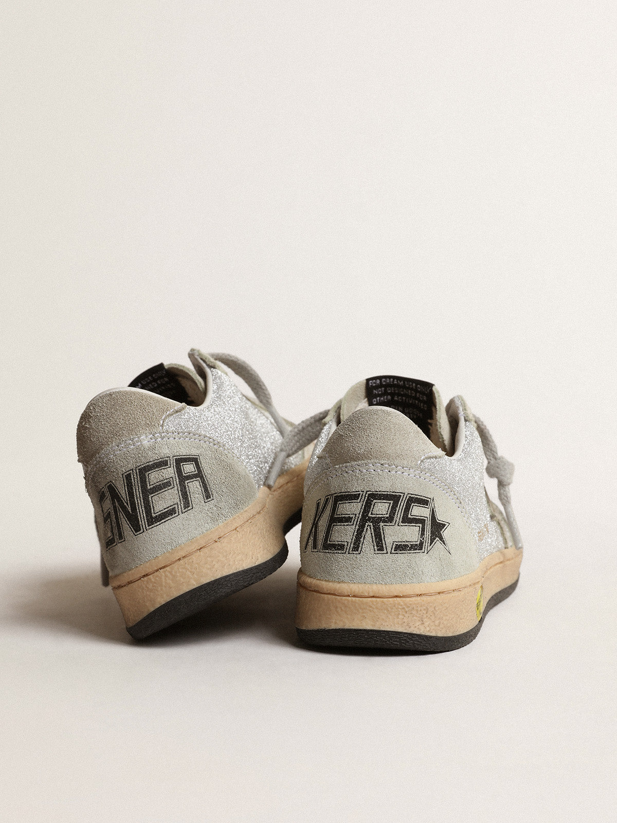 Ball Star Junior in glitter with ice-gray suede inserts| Golden Goose