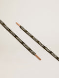 Green and black zebra-print laces with contrasting silver-colored 'Laces' lettering| Golden Goose