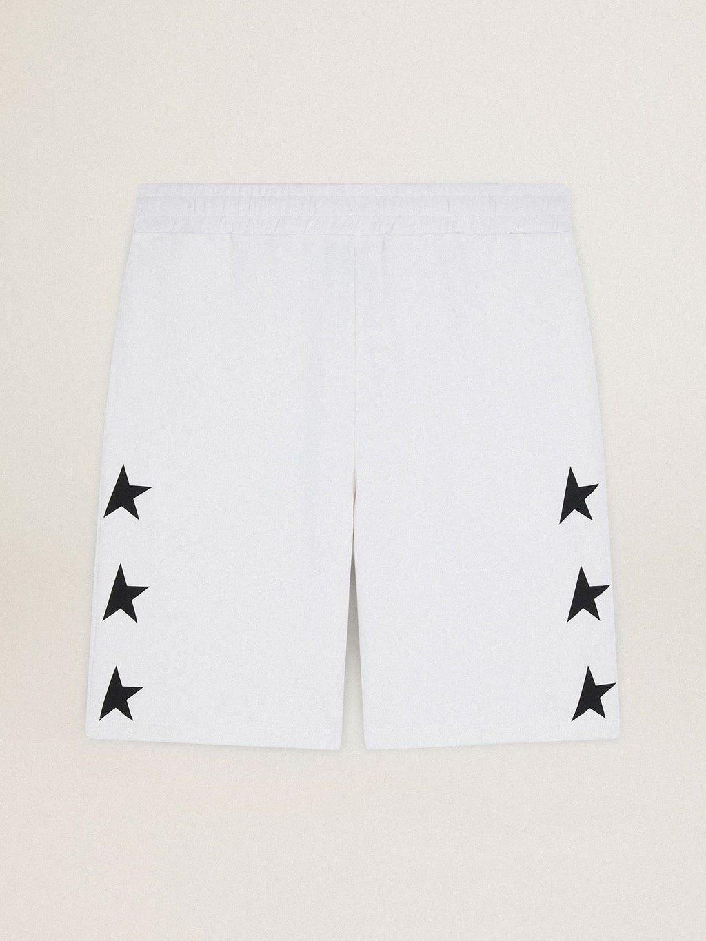 Men's vintage white bermuda shorts with contrasting black stars| Golden Goose