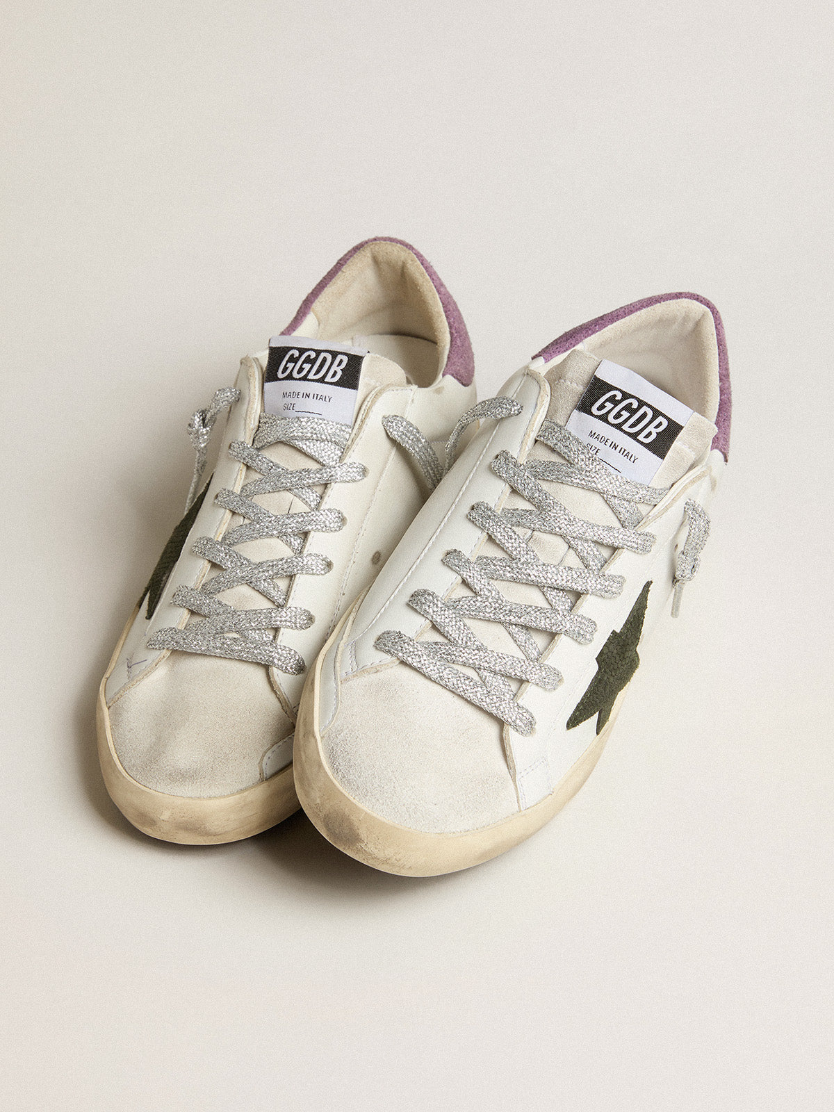 Super-Star with green snake-print suede star and purple heel tab| Golden Goose