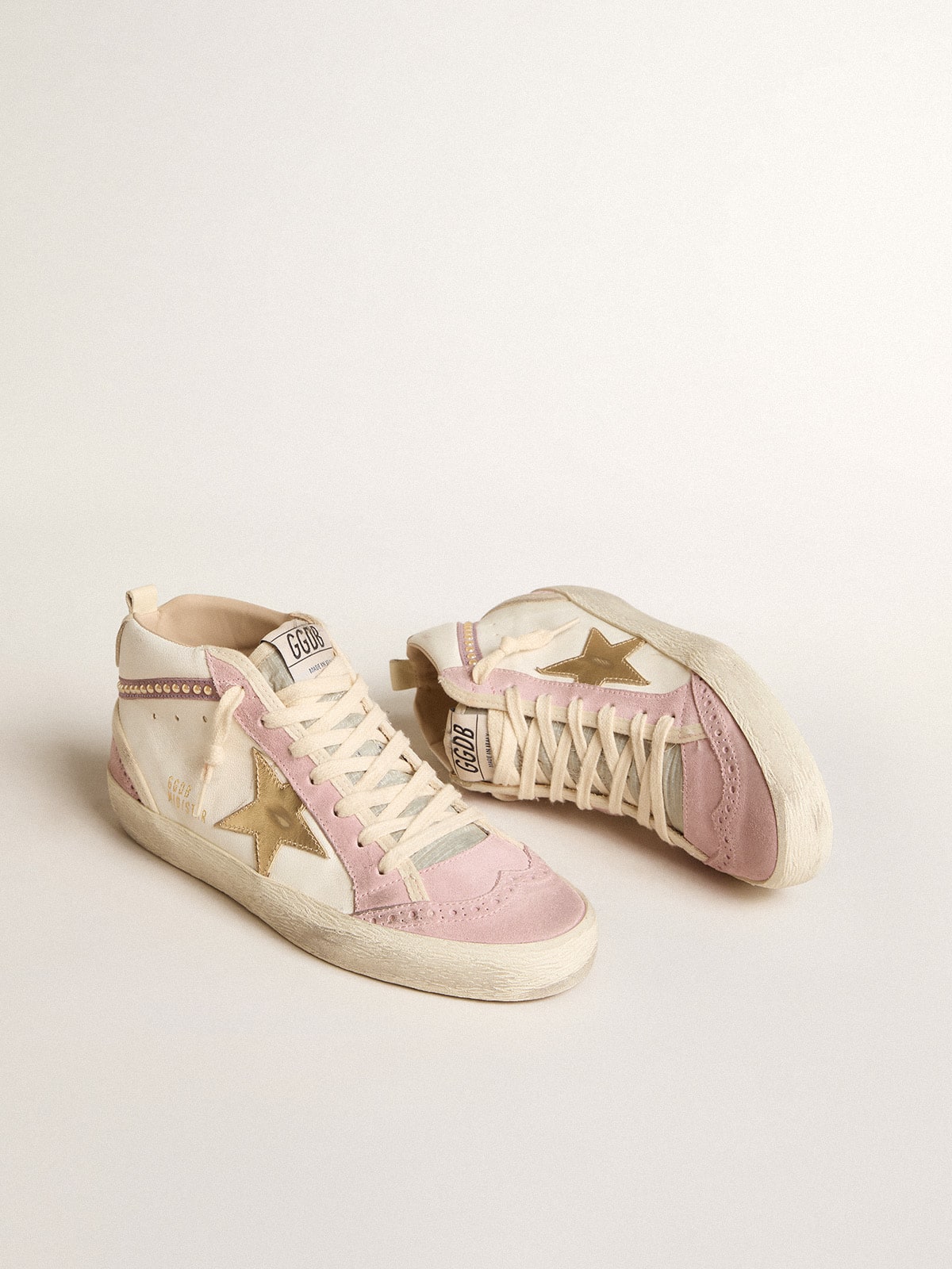 Mid Star with gold leather star and pink suede flash with pearls| Golden Goose