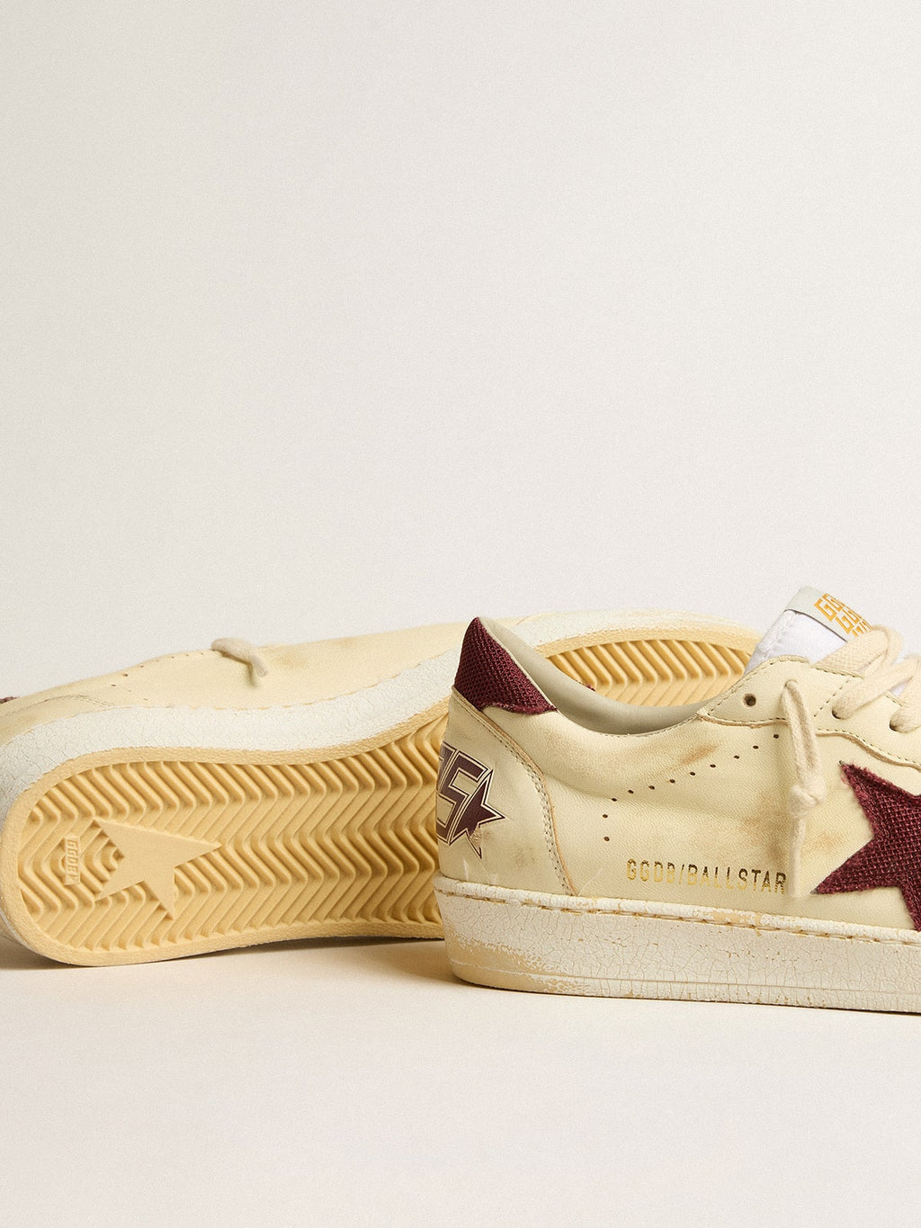 Men's Ball Star in beige nappa with burgundy mesh star and heel tab| Golden Goose