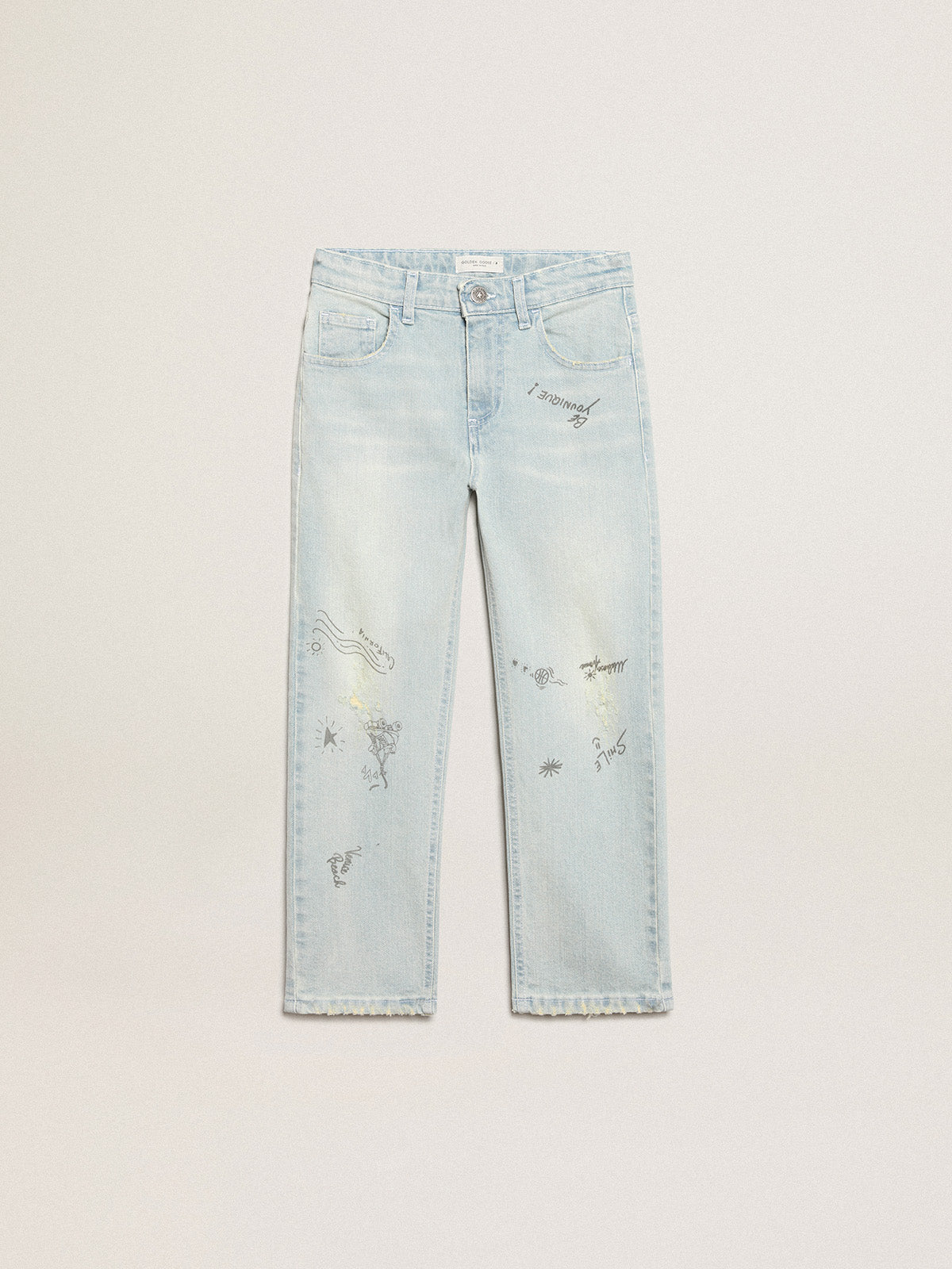 Boys' bleached jeans with distressed treatment| Golden Goose
