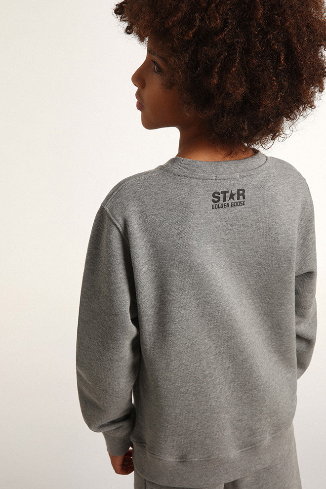 Boys' gray sweatshirt with black maxi star on the front| Golden Goose