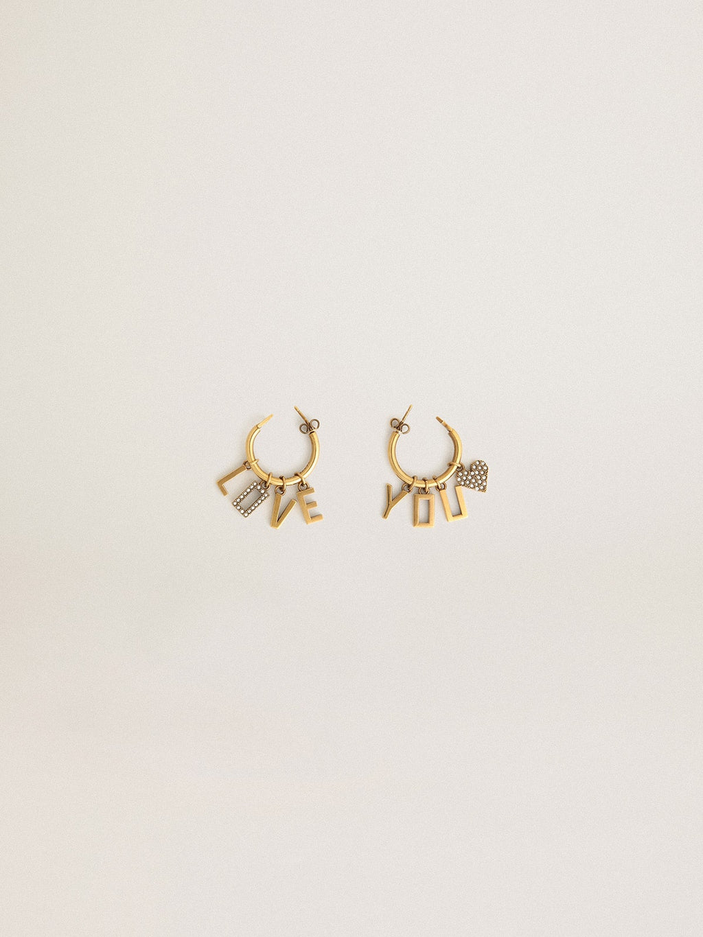 Hoop earrings with drop Love You lettering and crystals| Golden Goose