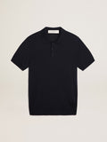 Men's short-sleeved polo shirt in navy-blue merino wool| Golden Goose