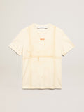 Men's bone white T-shirt with lettering and distressed details| Golden Goose