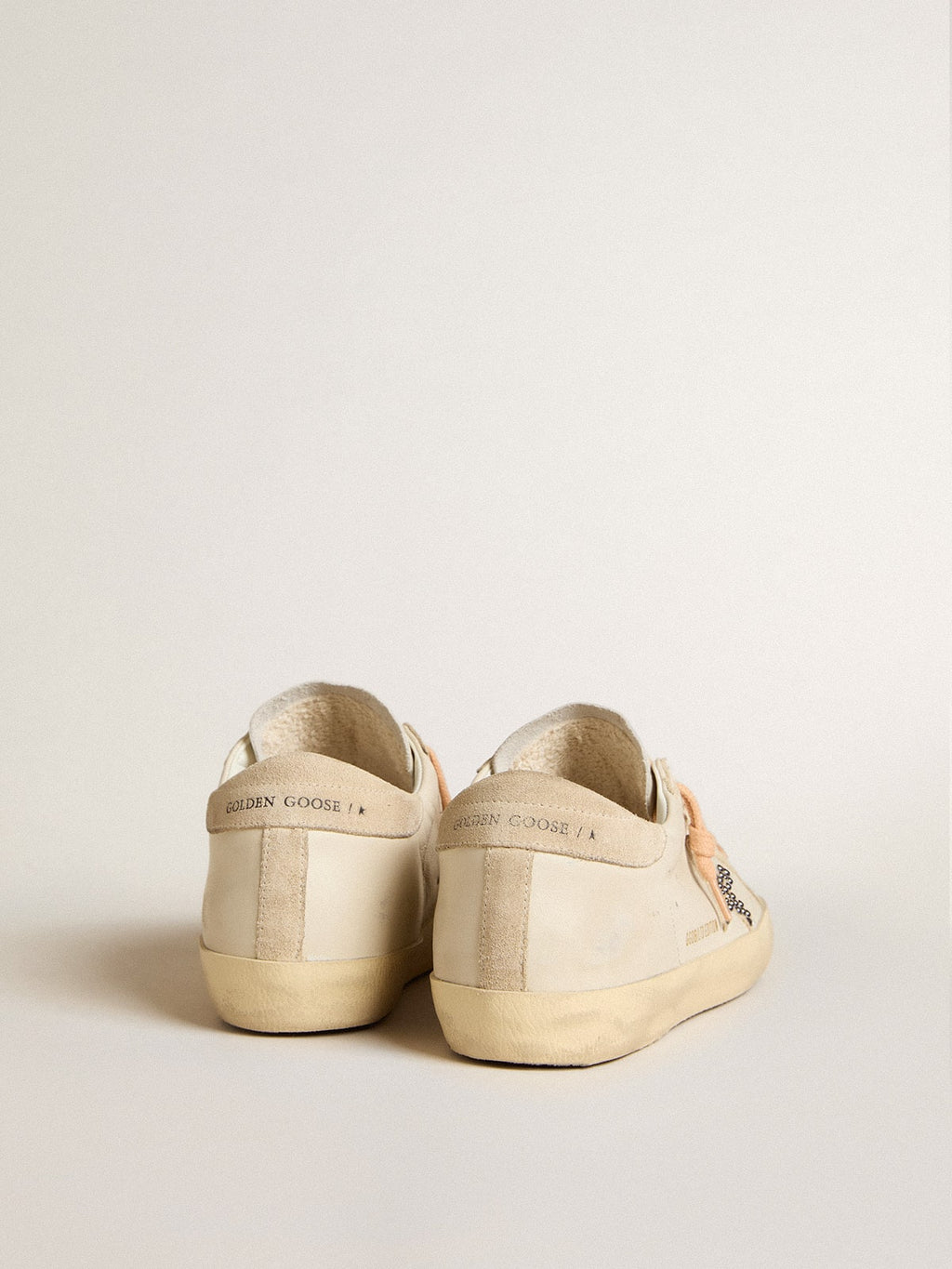 Super-Star LTD in leather with beige suede star with Swarovski studs| Golden Goose