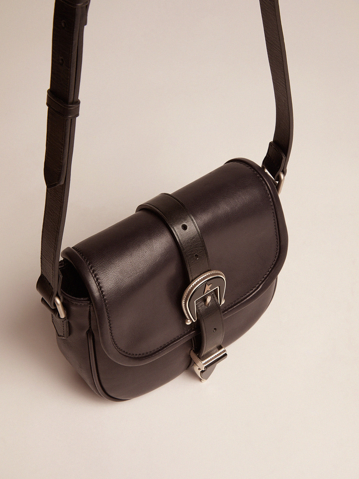 Women's small Rodeo Bag in black leather| Golden Goose