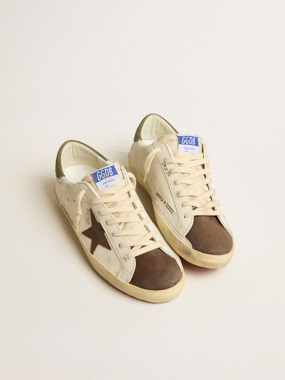 Men's Super-Star LTD in nappa with brown suede star and green heel tab| Golden Goose