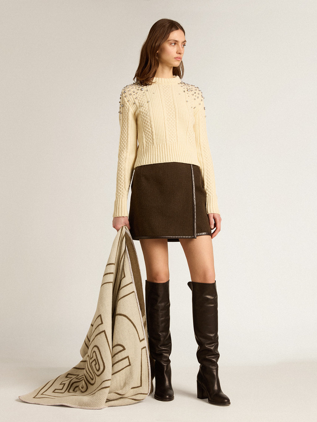 Bark-colored wool miniskirt| Golden Goose