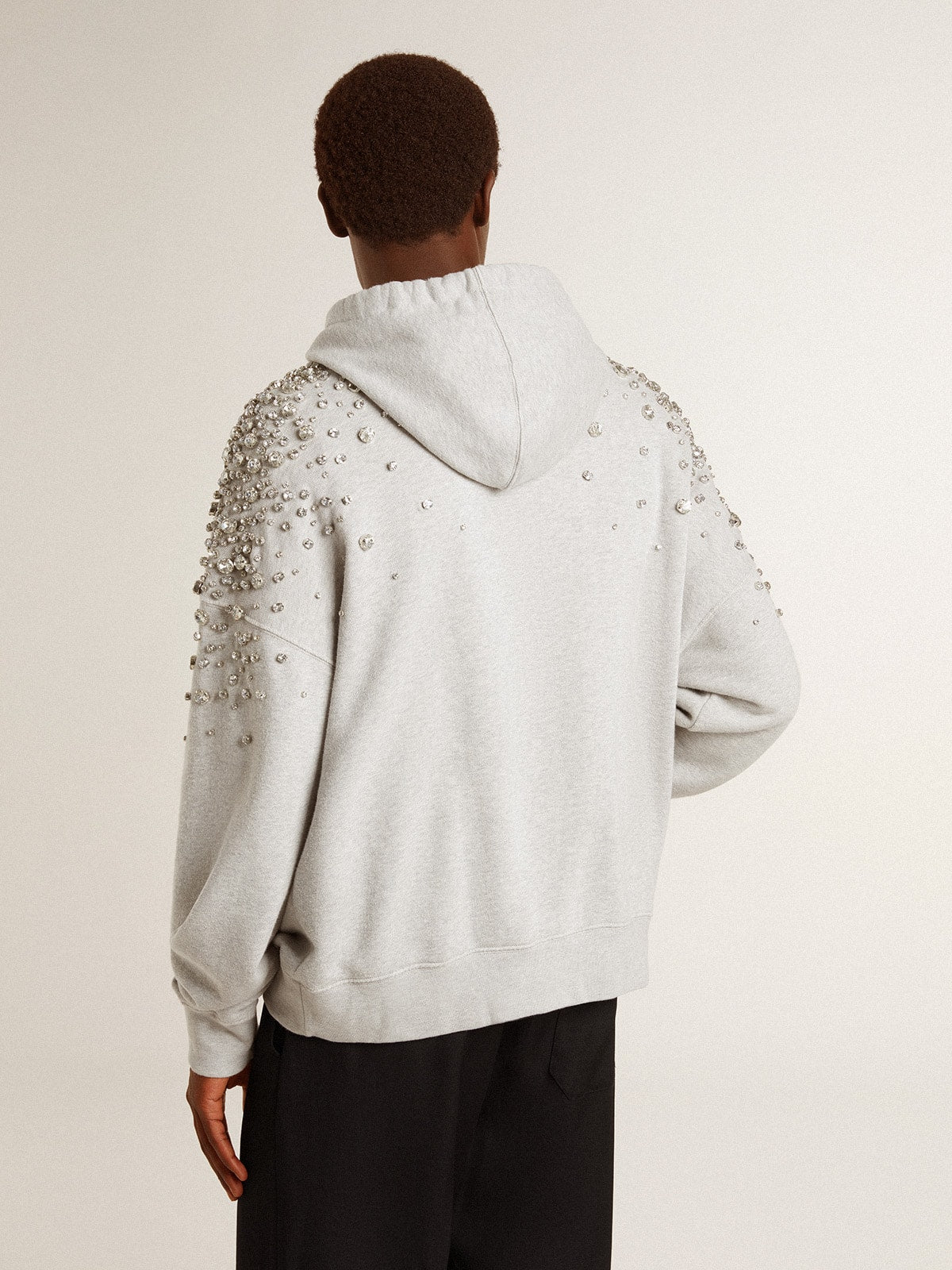 Gray hooded sweatshirt with crystal decoration| Golden Goose