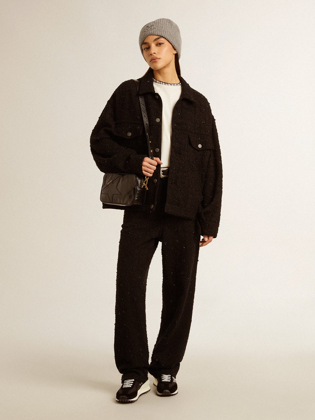 Star Bag in glossy black leather with tone-on-tone star| Golden Goose