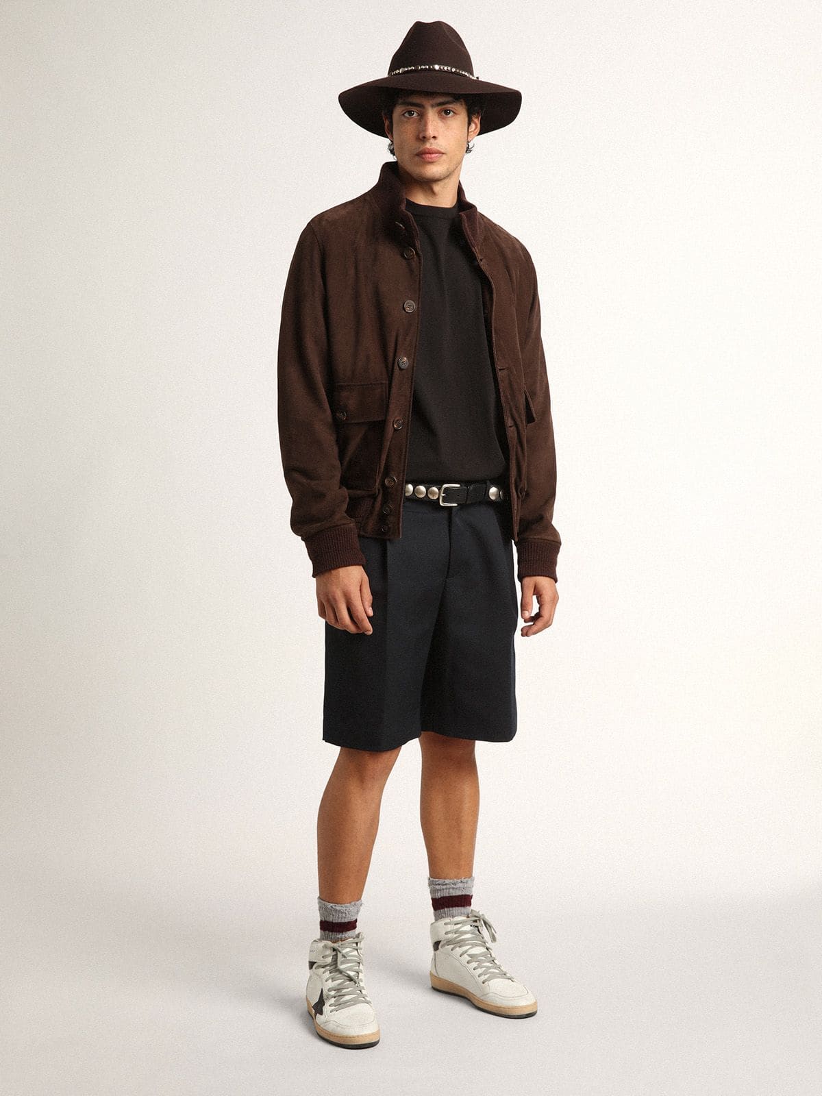 Golden Collection flight jacket in dark brown suede| Golden Goose