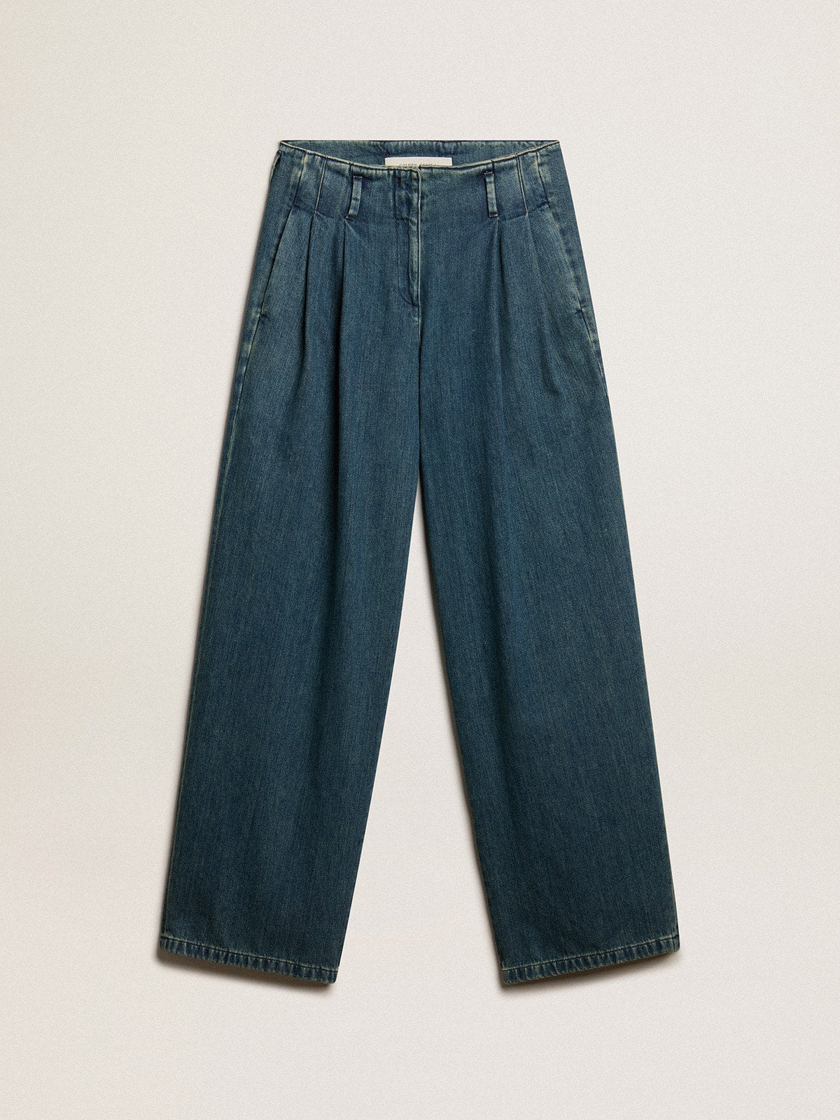 Women's blue cotton pleated pants| Golden Goose