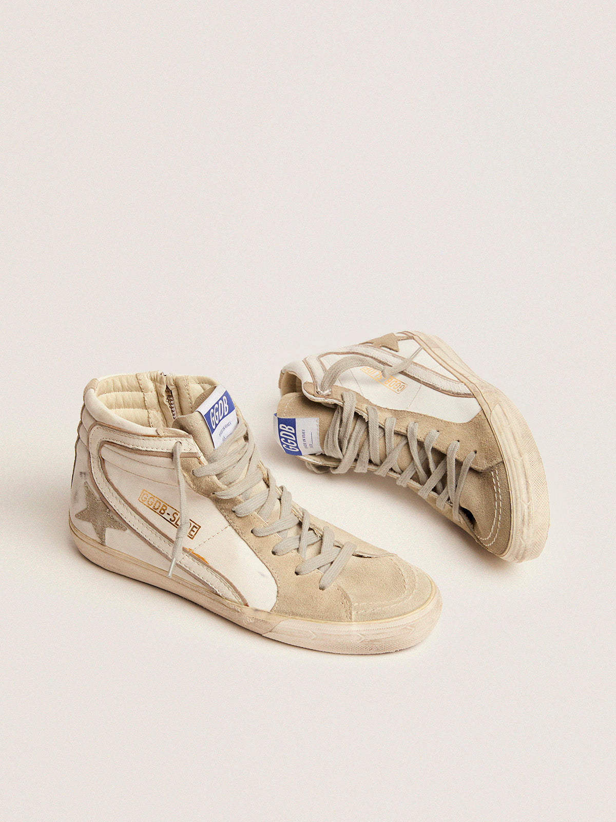 Women's Slide with ice-gray suede star and white flash| Golden Goose