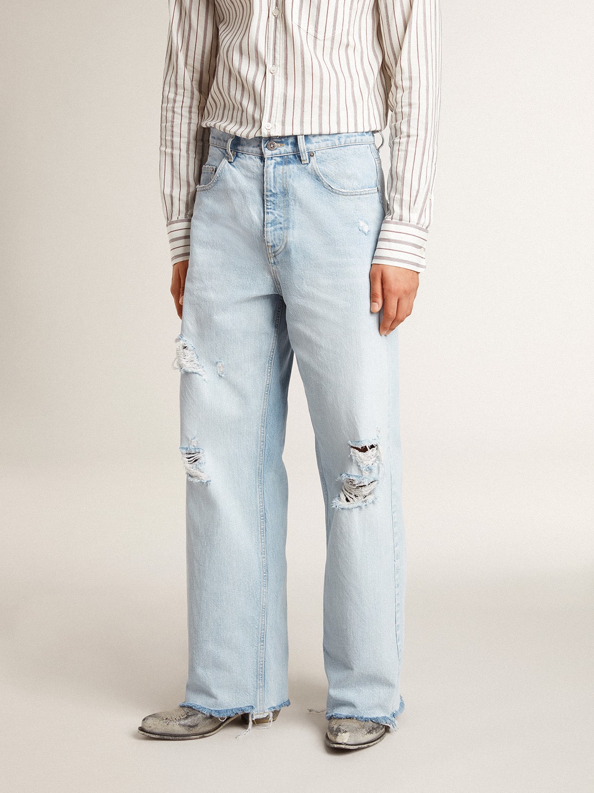 Men's pants in lived-in effect denim| Golden Goose