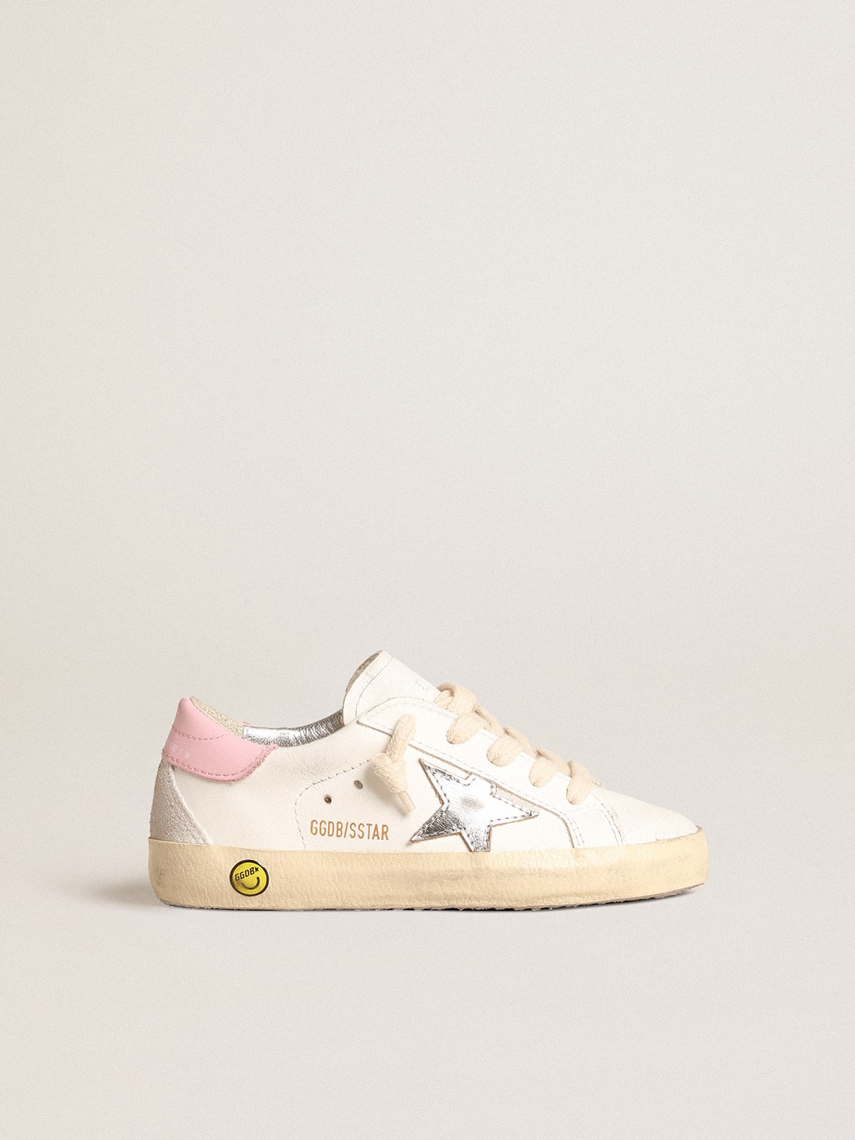 Super-Star Young with silver leather star and pink heel tab| Golden Goose