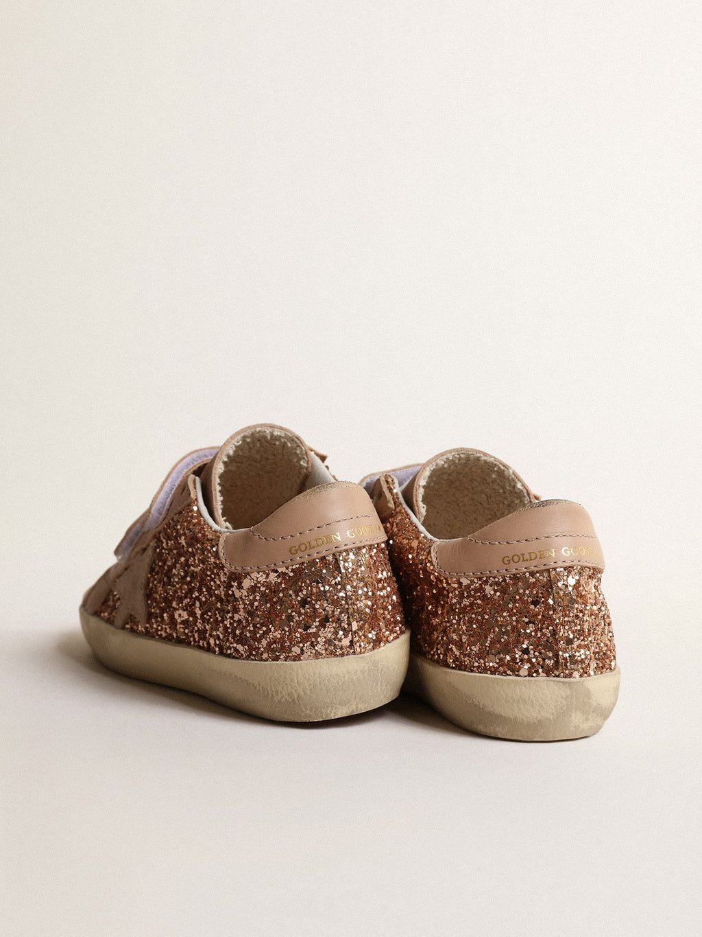 Old School Junior in peach-pink glitter with pink suede star| Golden Goose