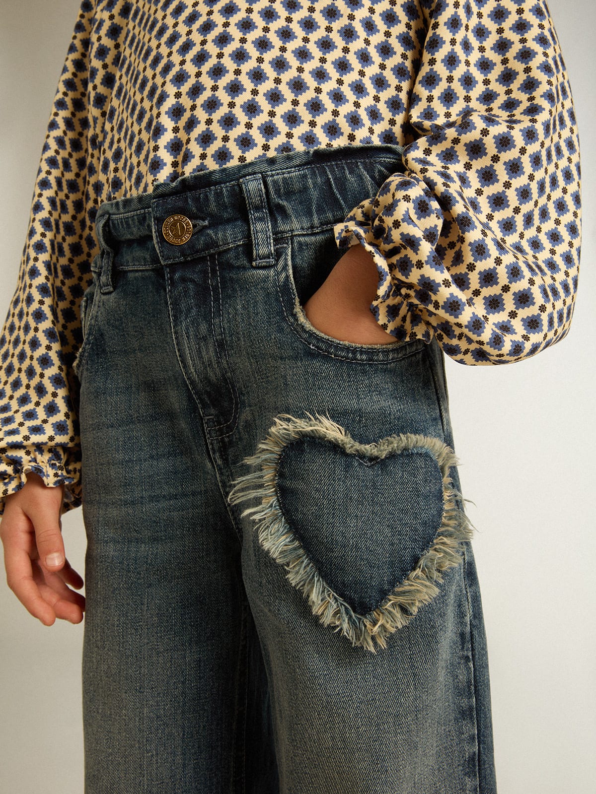 Girls' wide-leg jeans in blue denim| Golden Goose