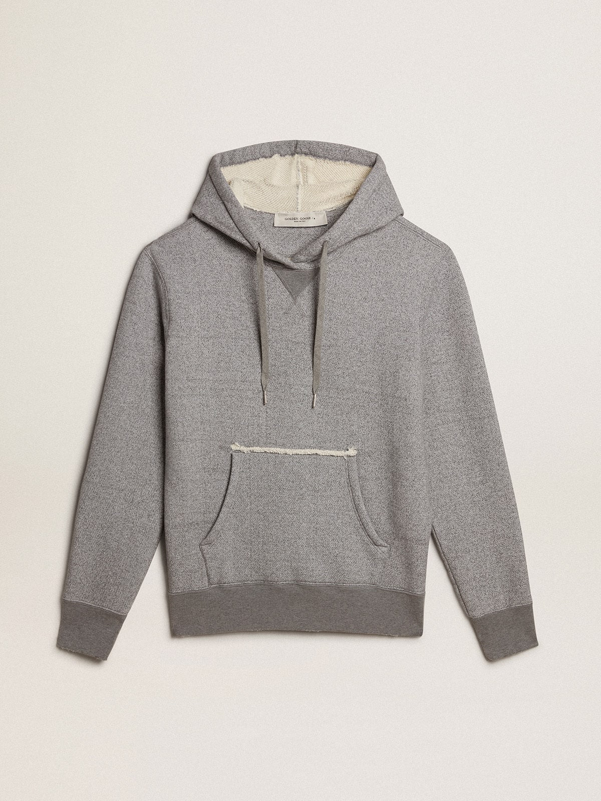 Gray melange cotton sweatshirt with hood| Golden Goose