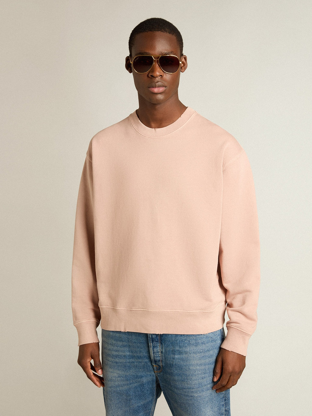 Powder-pink sweatshirt with reverse logo on the back - Jersey Capsule| Golden Goose